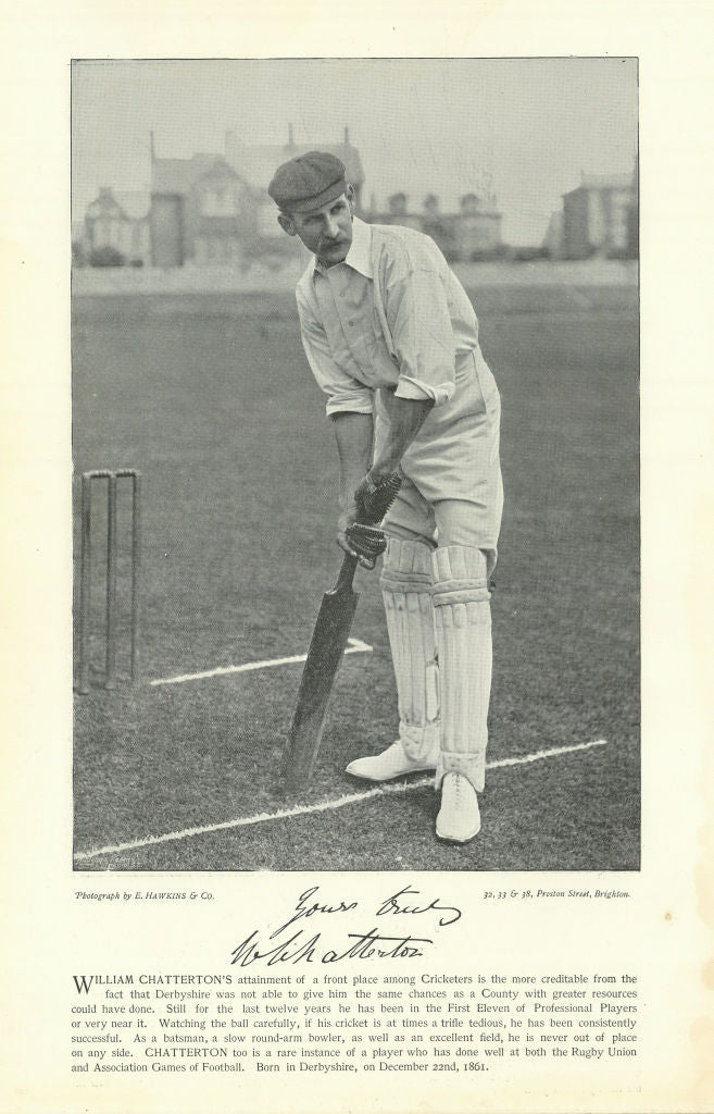 William Chatterton. All-rounder. Derbyshire cricketer 1895 old antique print